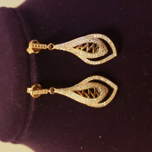 Sterling Silver 925 CZ Zirconia Drop Earrings Rose Tone *NWOT* - Picture 1 of 5